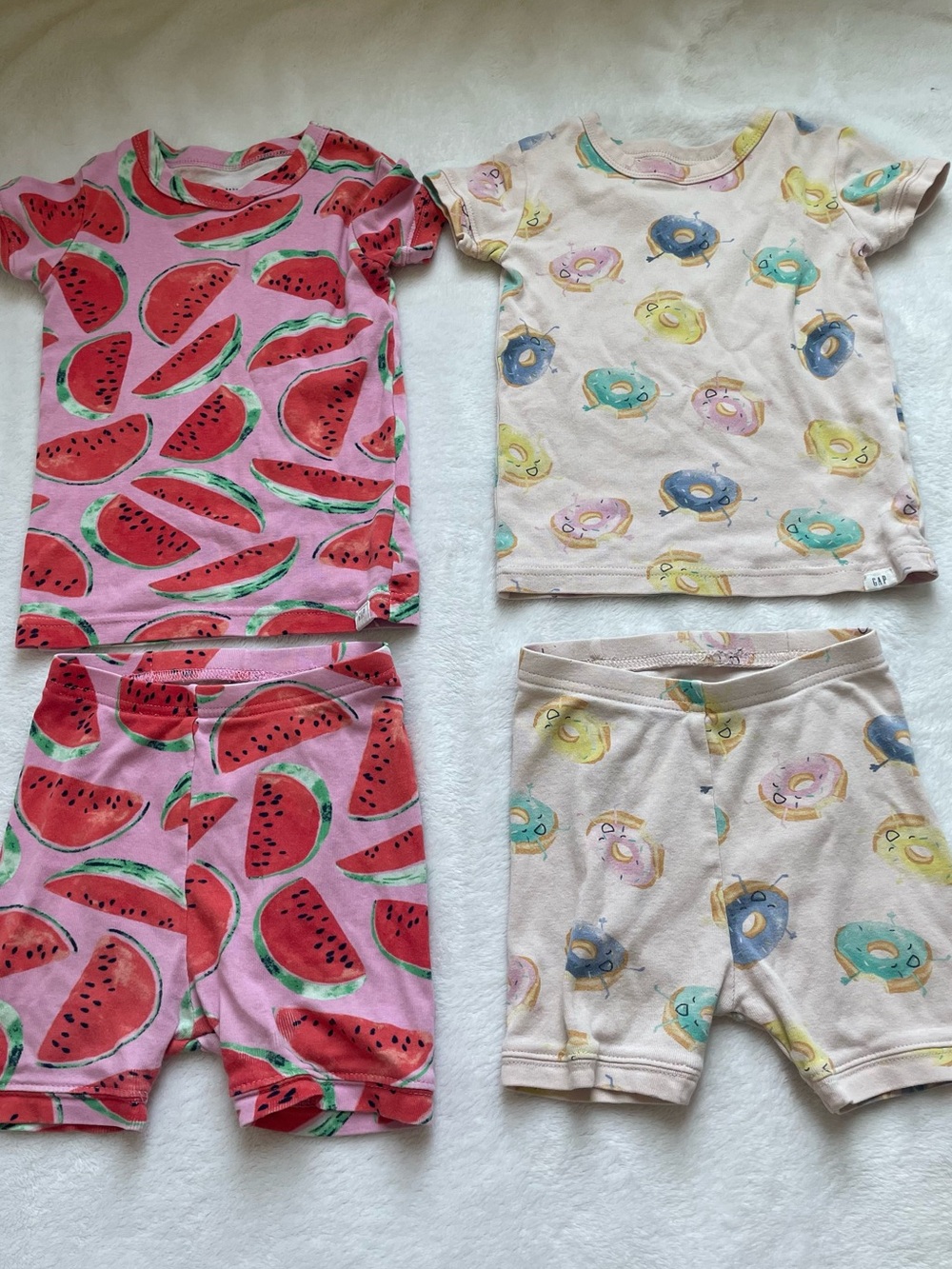 GAP Pink Watermelon & Cream Donut Kids Pajama Set Pair Size 3T